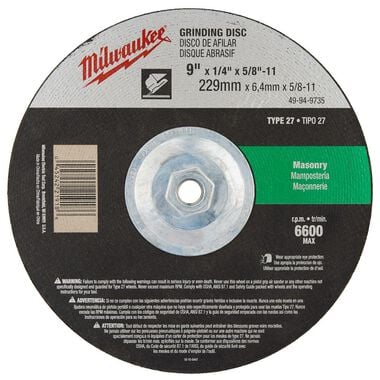 Milwaukee 9 x 1/4 x 5/8 - 11 Grinding Disc, large image number 0