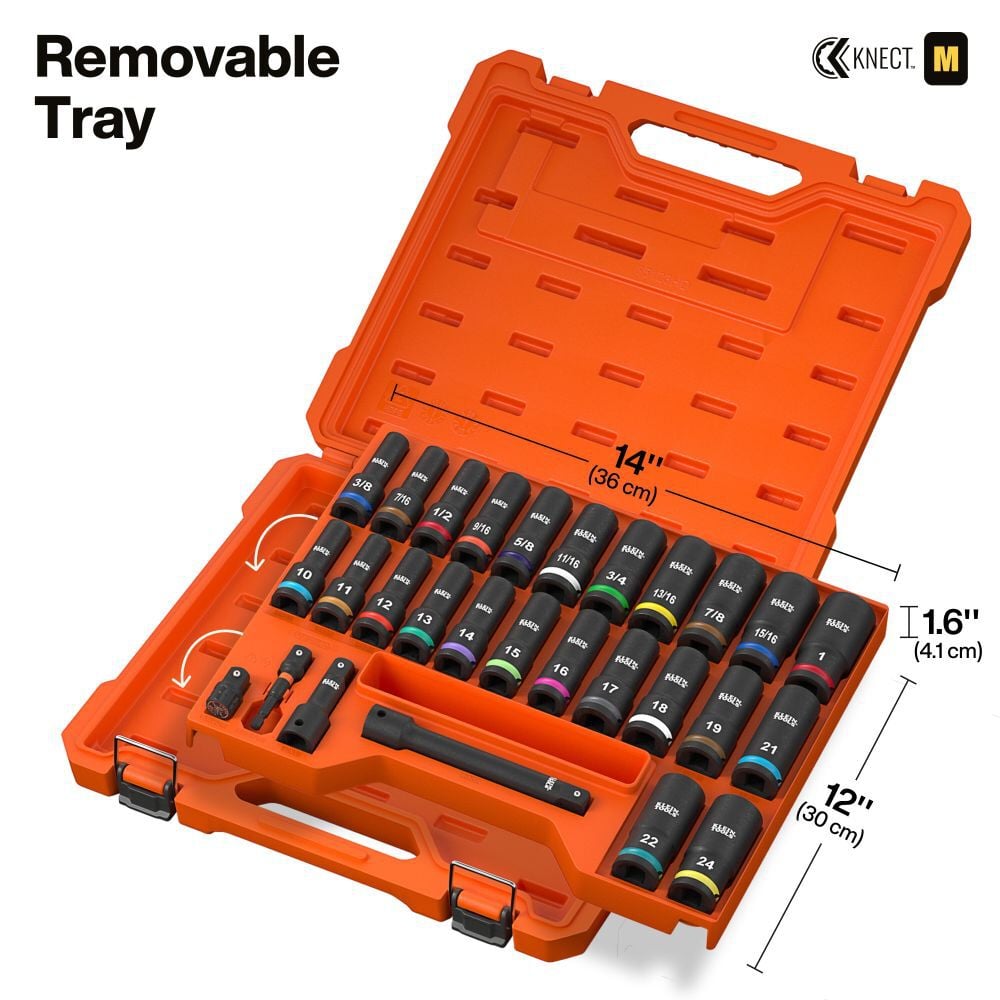 Klein Tools KNECT 1/2 Inch Deep Well Impact Socket Set SAE and Metric 28 Pieces, large image number 5