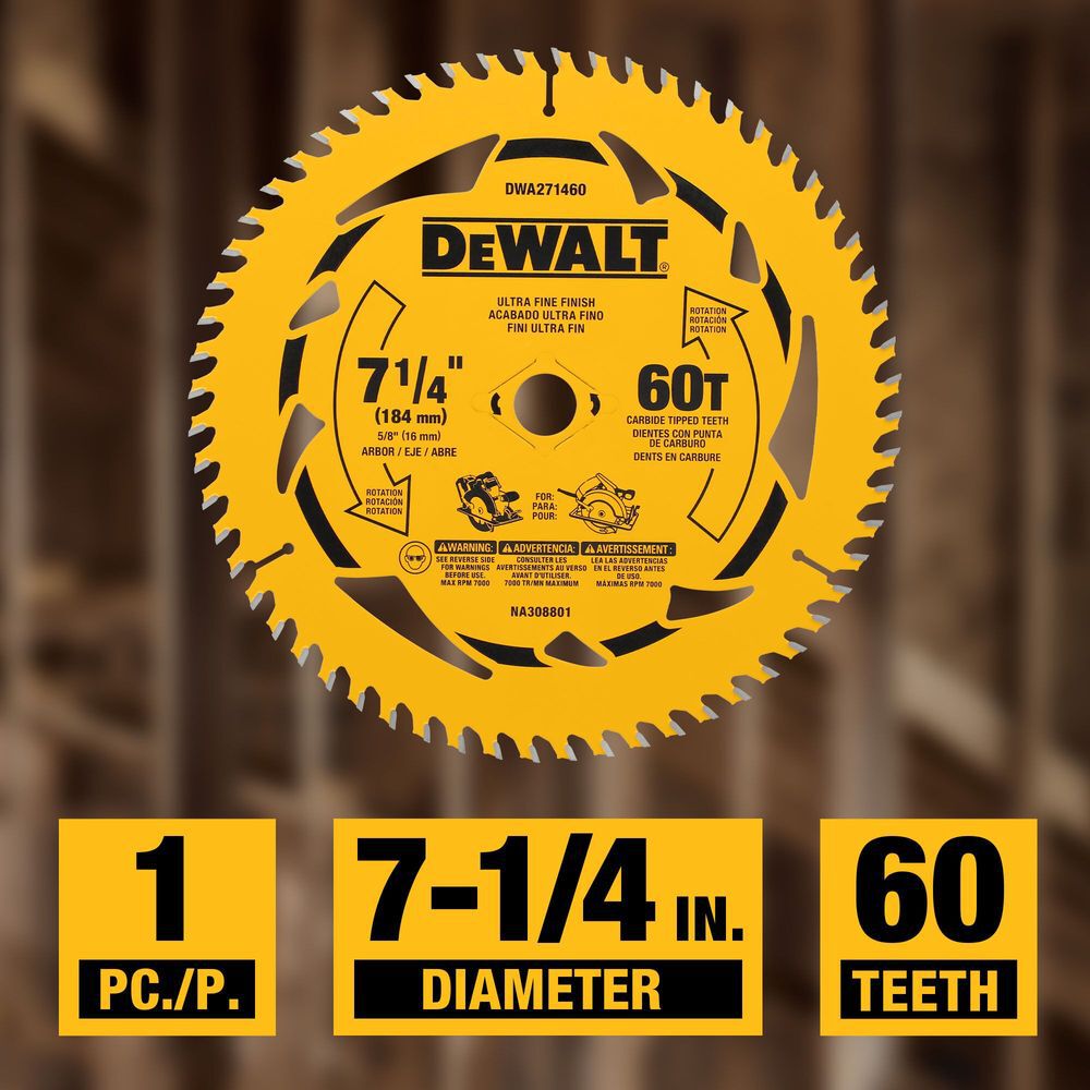 DEWALT 7-1/4 Inch Circular Saw Blade 60 Tooth with 5/8 Inch Arbor, large image number 3