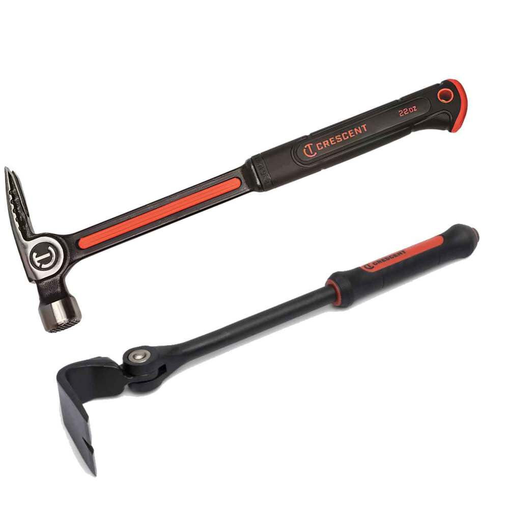Crescent 22 oz Steel Milled-Face Framing Hammer & 18 inch Indexing Flat Bar Combination, large image number 1