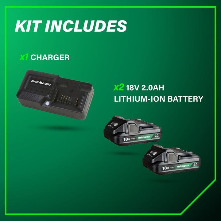 Metabo HPT Promotional 18V Lithium Ion 2.0Ah Batteries with Charge Indicators and Charger Kit, large image number 4