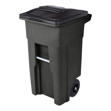 Toter 32 Gallon Blackstone Trash Can with Quiet Wheels and Attached Lid