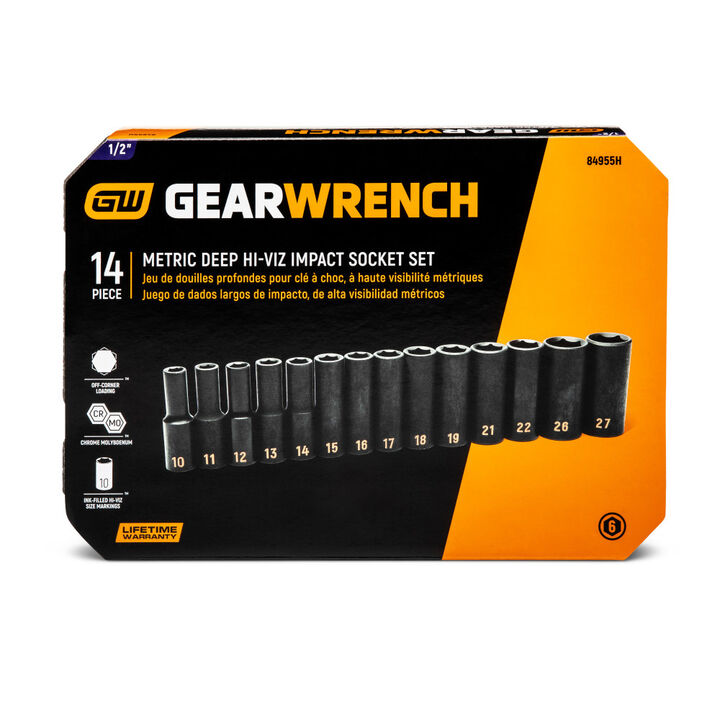 GEARWRENCH 1/2 Inch Drive 6 Point Metric Hi-Viz Deep Impact Socket Set 14 Pieces, large image number 3