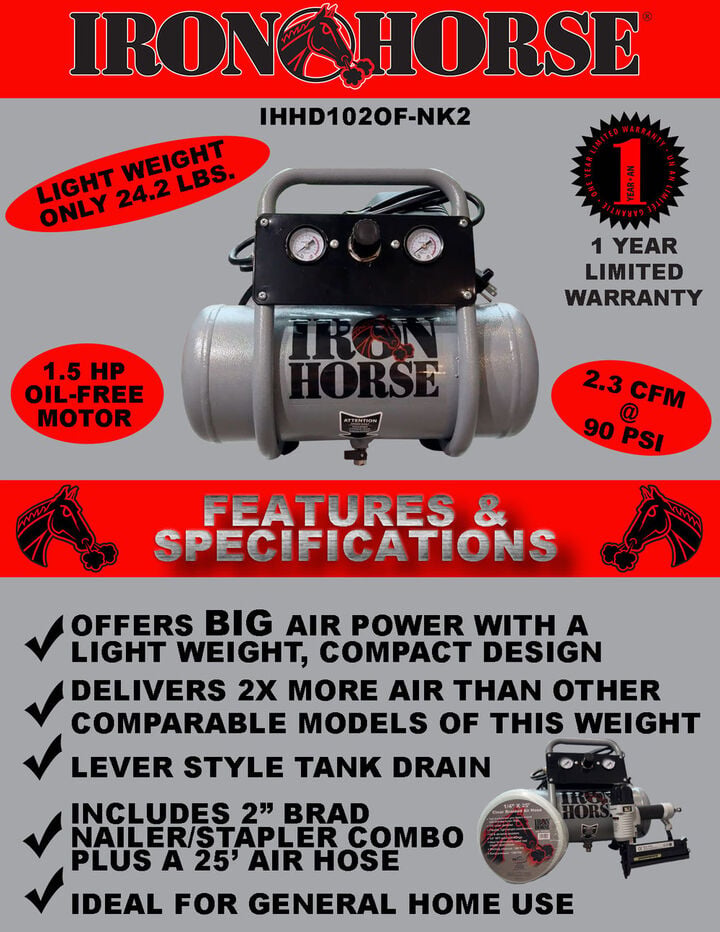 Iron Horse 2 Gallon 1HP Hot Dog Air Compressor with Accessory Kit, large image number 3