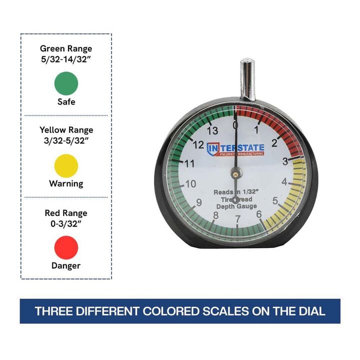 Interstate Pneumatics 1/16 Inch Professional Dial Tire Tread Depth Gauge, large image number 1