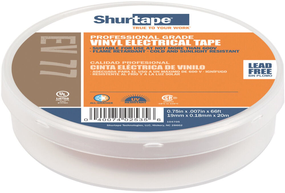 Shurtape EV 77 Professional Grade UL Listed Electrical Tape - Brown - 3/4in x 66ft - 1 Roll, large image number 1