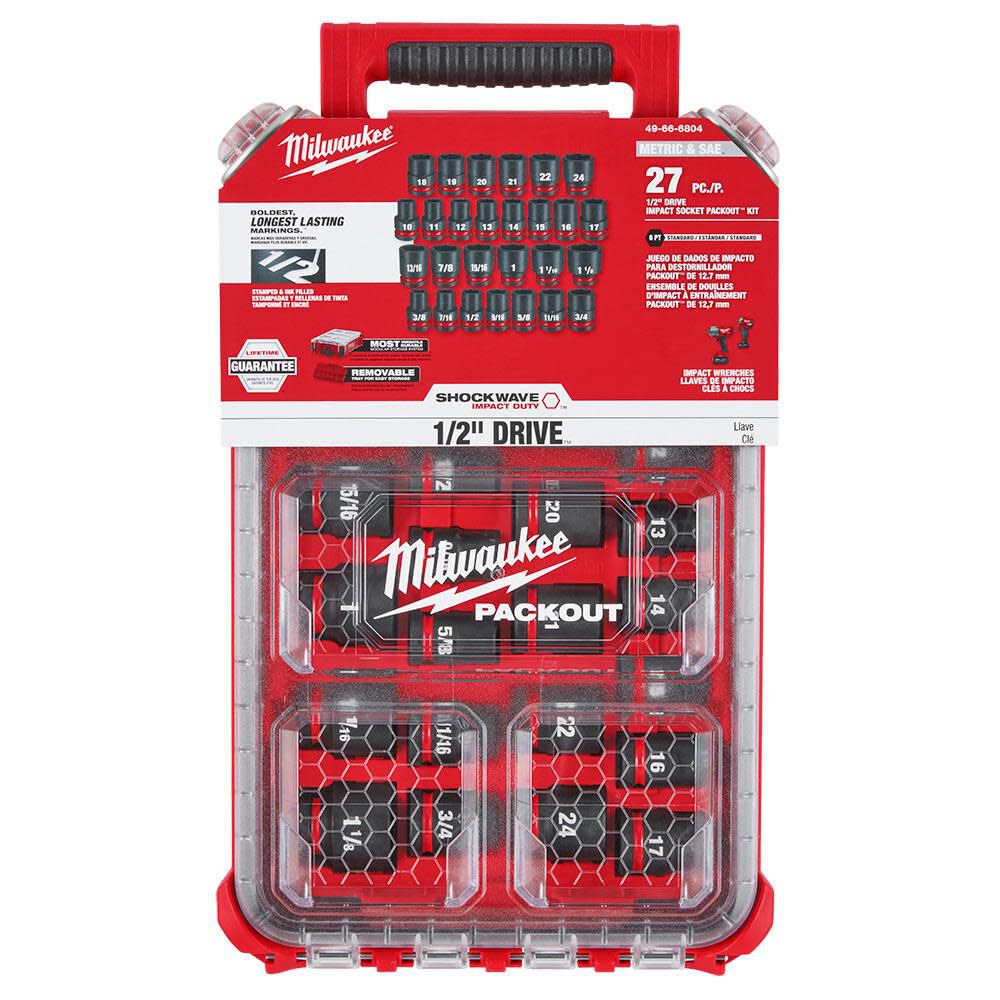 Milwaukee Promotional SHOCKWAVE Impact Duty Socket 1/2 Dr 27PC SAE/MM PACKOUT Set, large image number 10