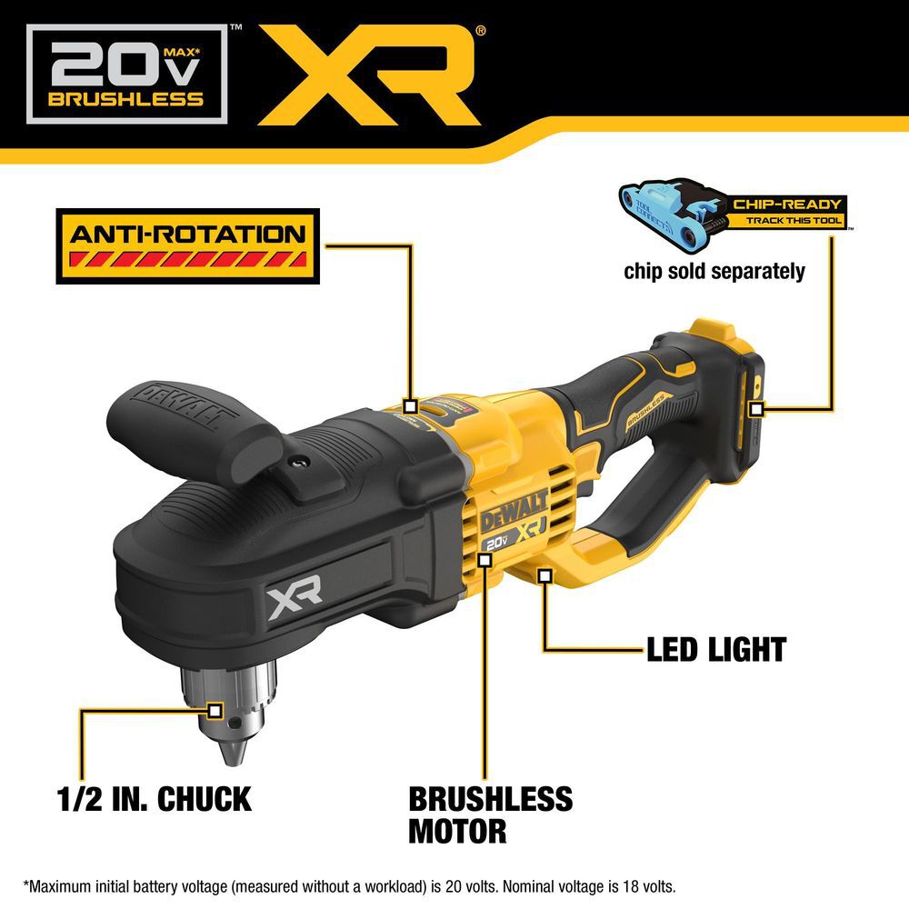 DEWALT 20V MAX XR 1/2 Inch Stud & Joist Drill (Bare Tool), large image number 2