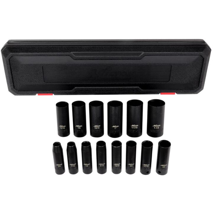 Milton 1/2 Drive Deep 6-Point Impact Socket Set 3/8 Inch- 1-1/8 SAE Steel Coated Black Oxide Finish 14pc