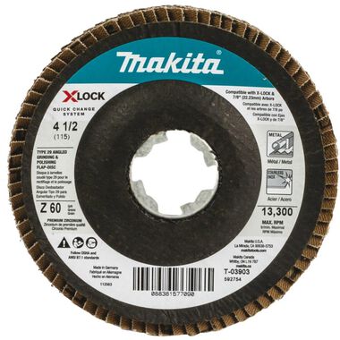 Makita X-LOCK 41/2in 60 Grit Type 29 Angled Grinding and Polishing Flap Disc for X-LOCK and All 7/8in Arbor Grinders