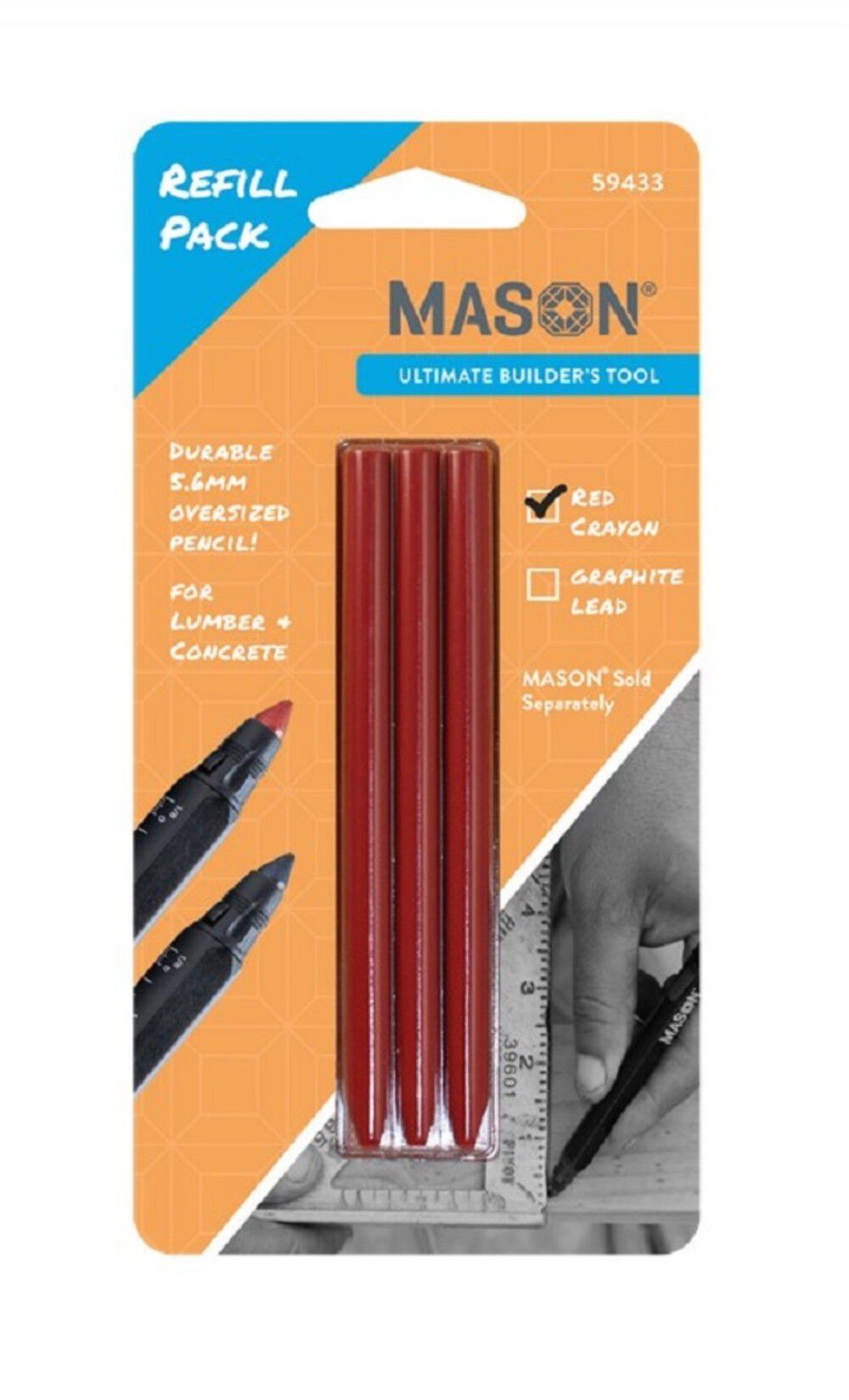 FARO Mason Pre-Sharpened Red Crayon Refill Kit, 3 Piece, large image number 1
