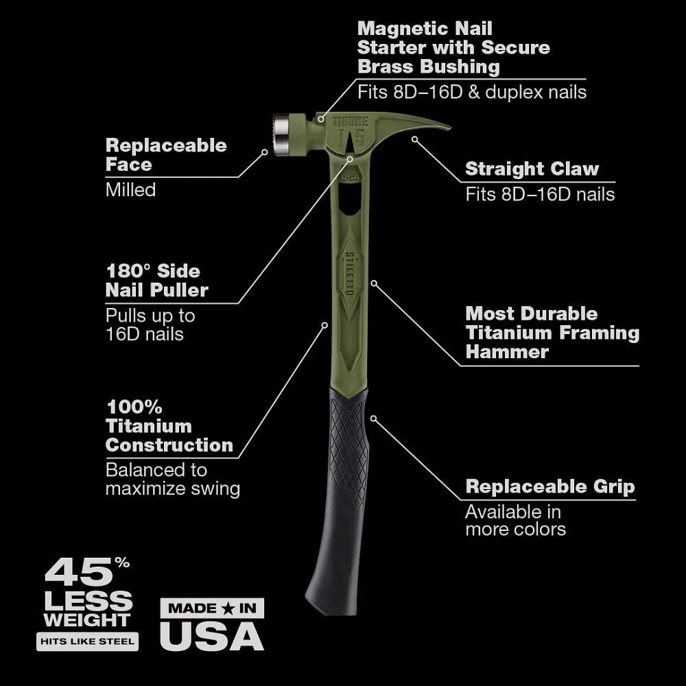 Stiletto TIBONE 15oz Limited Edition Black Titanium Framing Hammer with Red Handle, large image number 3