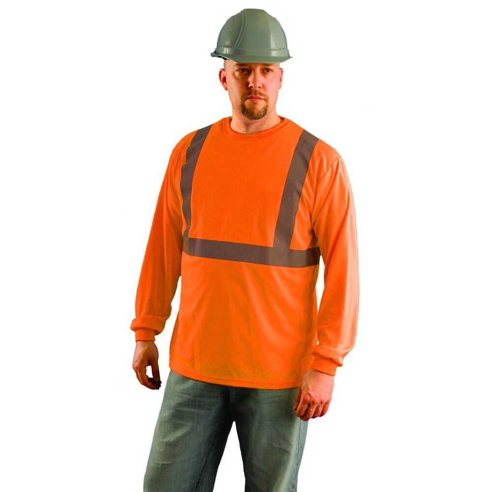 Occunomix Hi-Vis Orange Class 2 Classic Wicking Birdseye T-Shirt Long Sleeve Medium, large image number 3