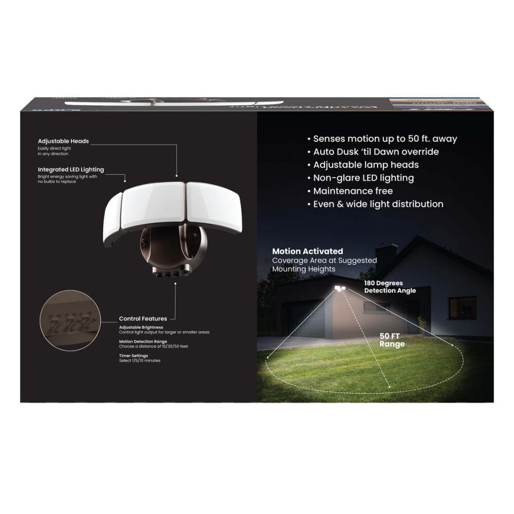 Feit Electric 10-1/2 Inch 48W 5000 Lumens Triple Head Motion Floodlight Bronze, large image number 3