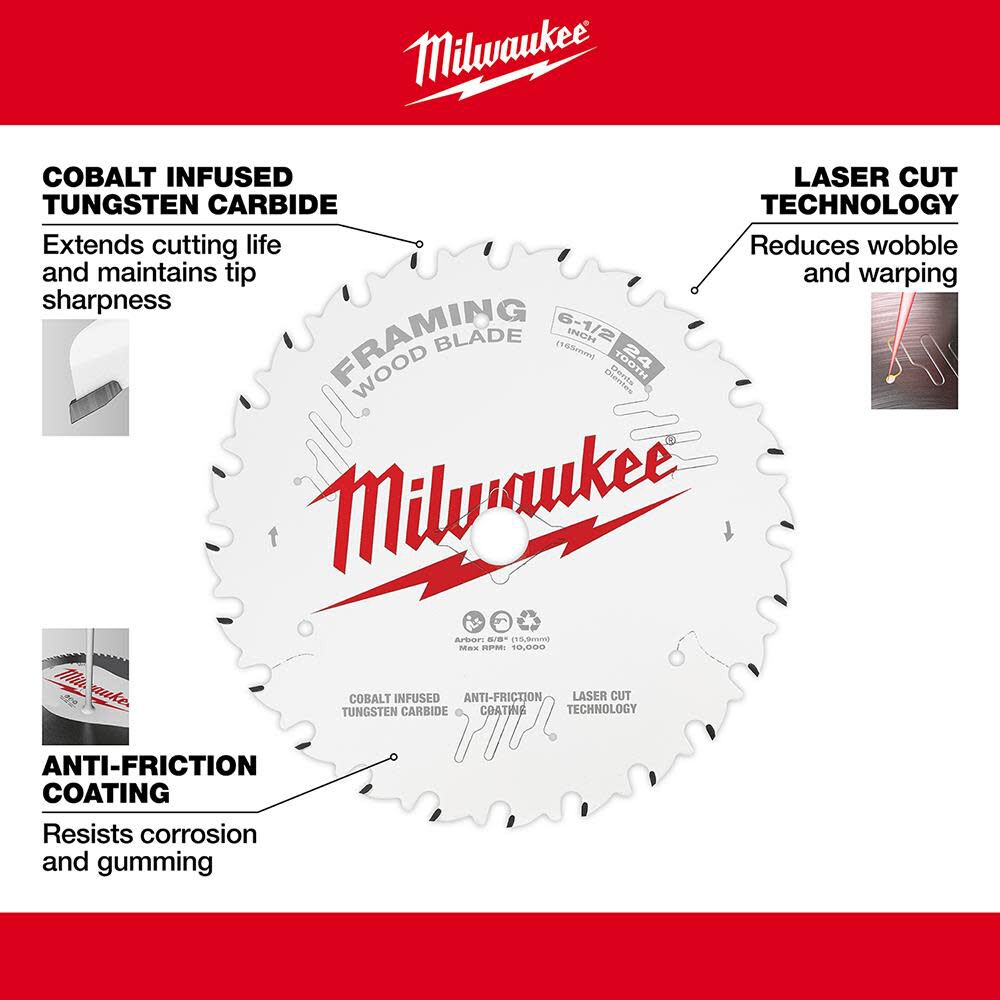 Milwaukee 6-1/2 in. 24T Framing Circular Saw Blade, large image number 4