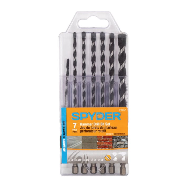 Spyder Impact Shank Carbide-Tipped Hammer Drill Bit Set, 7 Pieces