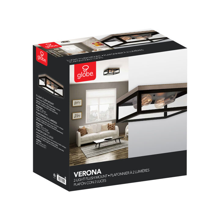 Globe Electric Verona Flush Mount Light Panes 2 Light Dark Bronze, large image number 6