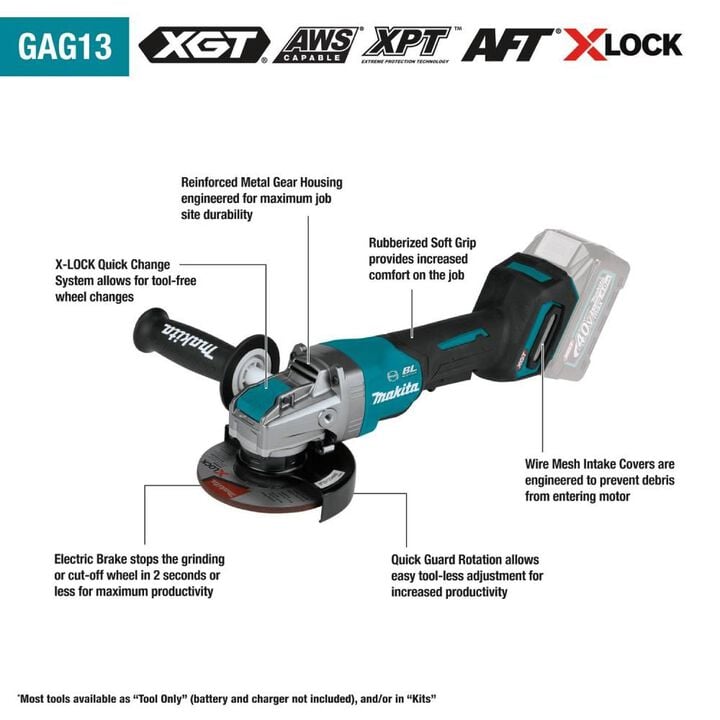 Makita 40V max XGT 5in X-LOCK Paddle Switch Angle Grinder Kit with Electric Brake, large image number 11