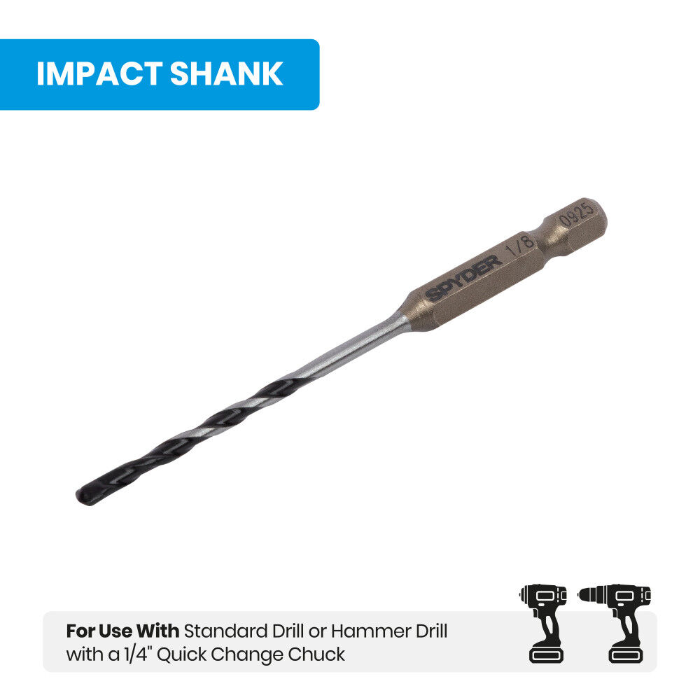 Spyder 1/8 Inch x 3 Inch Carbide-Tipped Impact Shank Hammer Drill Bit, large image number 6