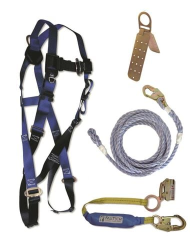 Falltech Roofers Kit 7015 Harness 8149 VLL 8353LT SAL with Manual Grab 7410 Roof Anchor