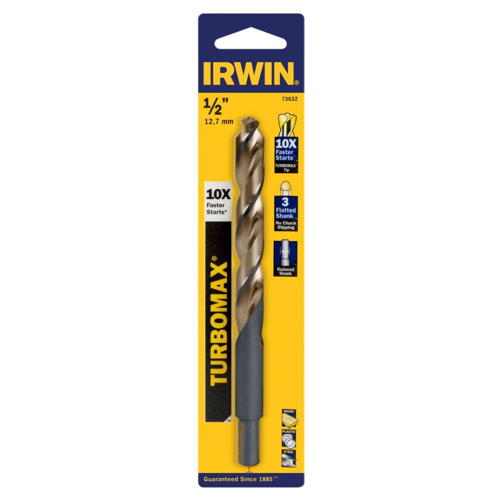Irwin Turbomax 1/2 Inch HSS 3/8 Inch Reduced Shank Jobber Length Drill Bit, large image number 6