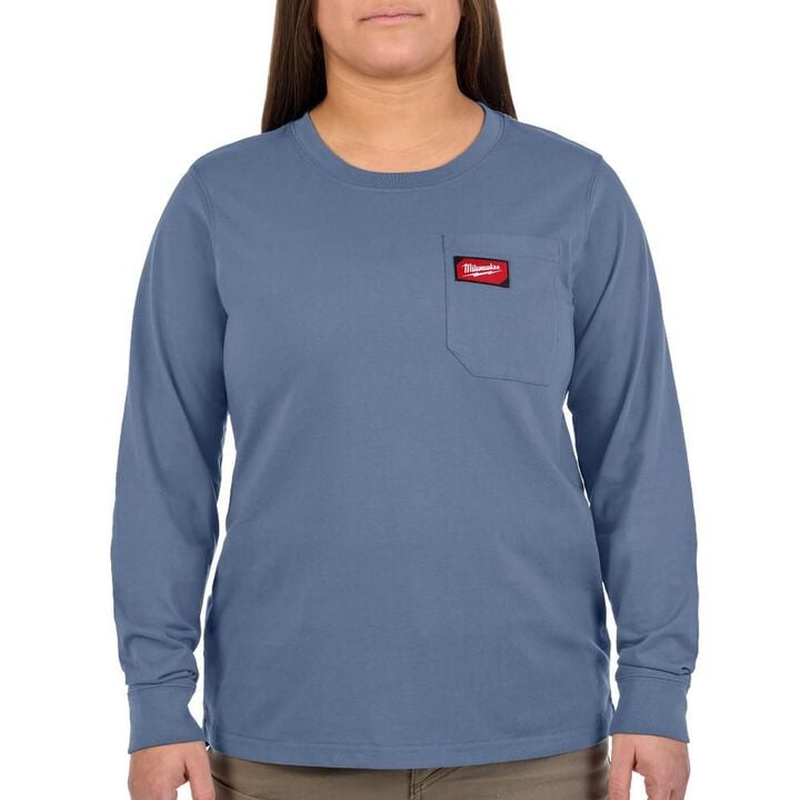 Milwaukee Women's GRIDIRON Pocket T-Shirt - Long Sleeve Blue