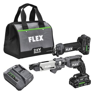 FLEX 24V Drywall Screw Gun With Magazine Attachment and Cut Out Tool Kit