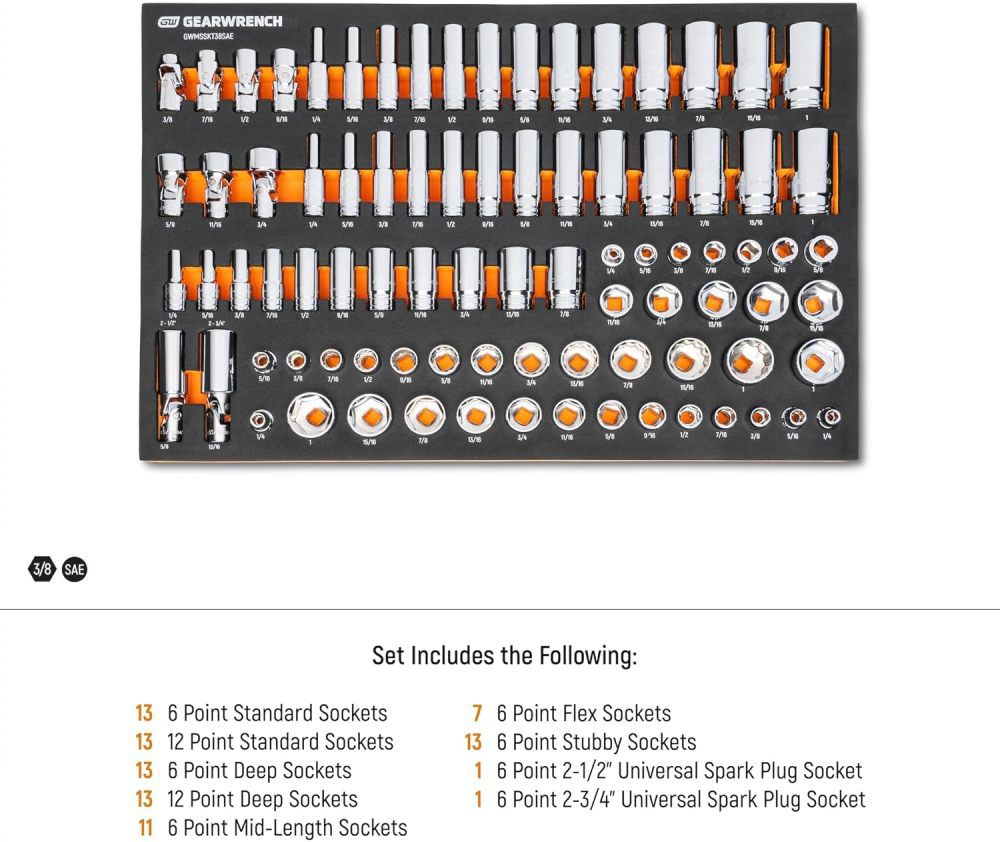 GEARWRENCH 104 Piece 3/8 Inch Metric and 85 Piece 3/8 Inch SAE Socket Set Bundle with Tray, large image number 8