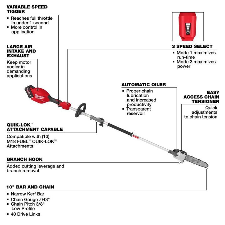 Milwaukee M18 FUEL Pole Saw with QUIK-LOK Kit, large image number 6