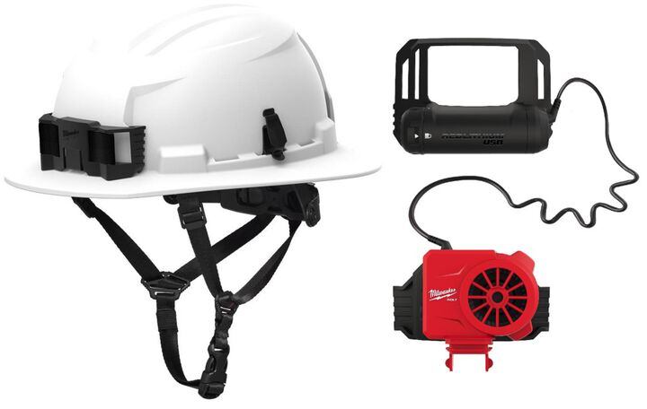 Milwaukee BOLT White Full Brim Safety Helmet Type 2 Class E & USB Cooling Fan, large image number 0