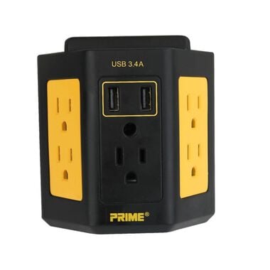 Prime 5-Outlet Workshop Tap with 2-Port 3.4A USB Charger, large image number 2