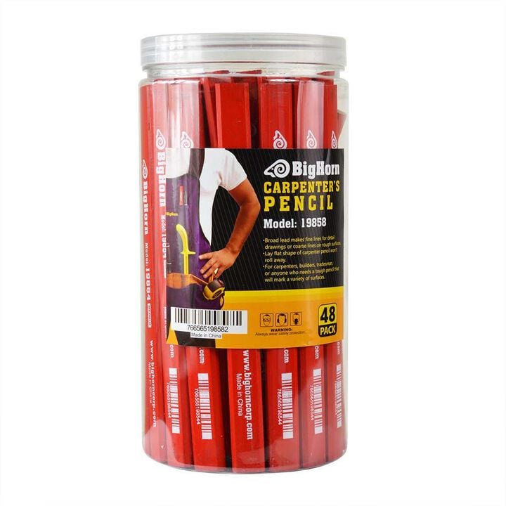 Big Horn 48-Piece Red Round Carpenter's Pencil Jar