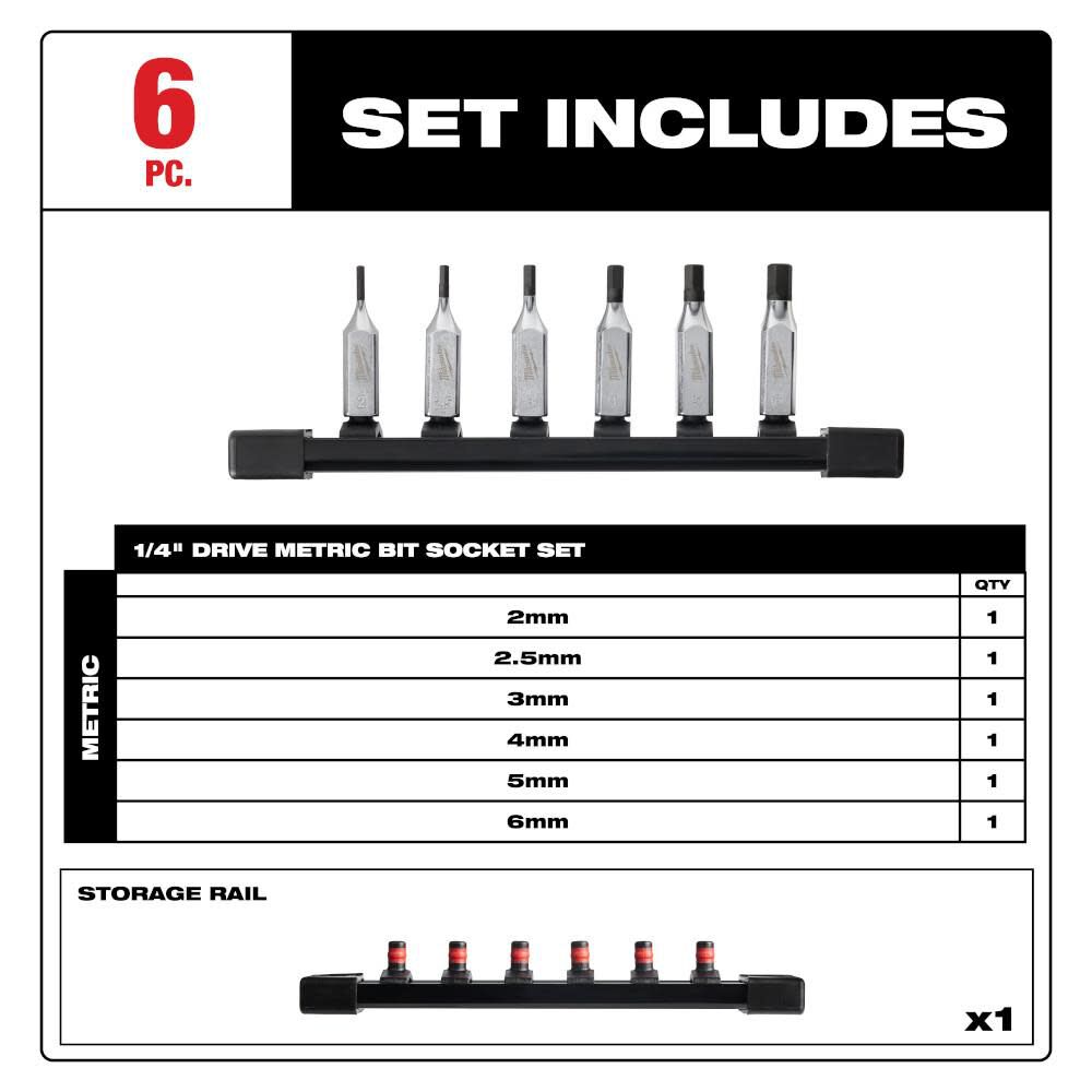 Milwaukee 1/4 Inch Drive Hex Bit Metric Socket Set 6pc, large image number 2