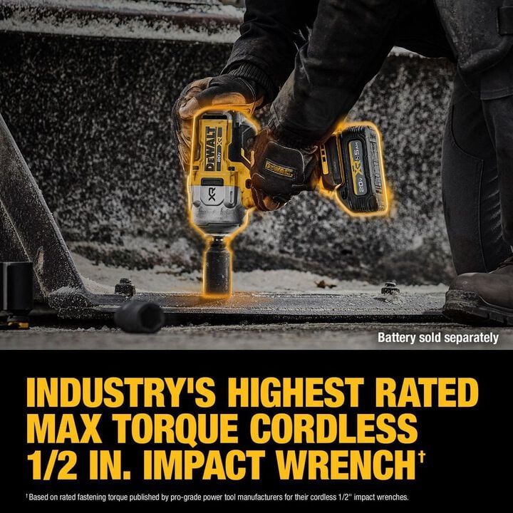 DEWALT 20V MAX XR 1/2 Inch Impact Wrench with Hog Ring (Bare Tool), large image number 6