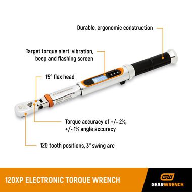 GEARWRENCH 1/2in Drive 120XP Flex Head Electronic Torque Wrench with Angle, large image number 2
