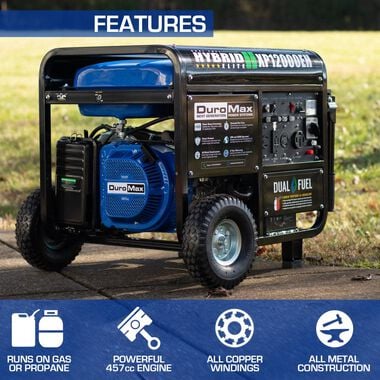 Duromax XP12000EH Dual Fuel Portable Generator - 12000 Watt Gas or Propane Powered-Electric Start- Home Back Up and RV Ready 50 State Approved, large image number 1