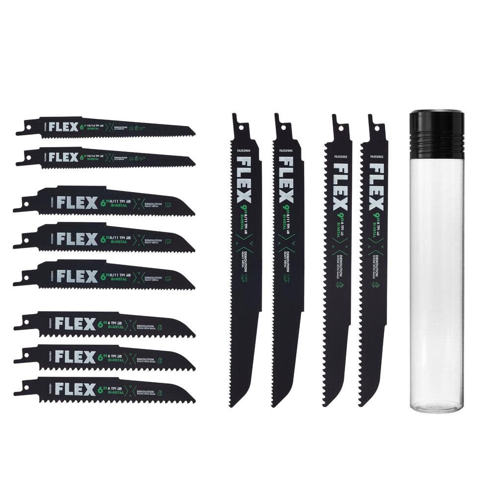 FLEX Demolition Reciprocating Saw Blade Set With Case 12pc - FAM20201-12