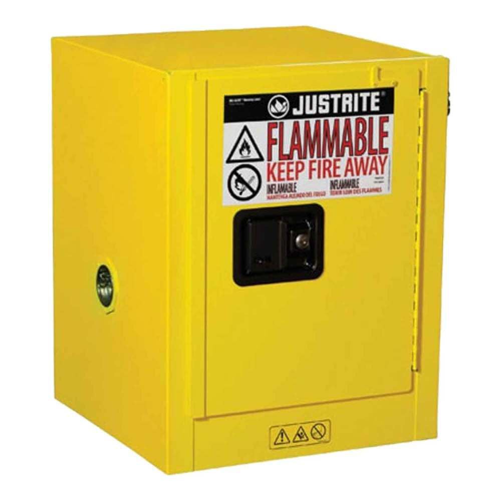 Justrite 4 Gallon Yellow Steel Manual Close Flammable Cabinet, large image number 1