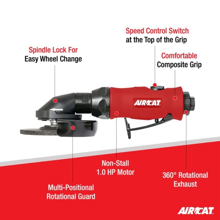 AIRCAT 1 HP 4-1/2 Inch Pneumatic Angle Grinder with Spindle Lock, large image number 2