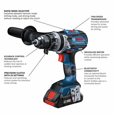 Bosch 18V 2-Tool Combo Kit with Connected-Ready Freak Two-In-One 1/4in and 1/2in Impact Driver & Connected-Ready 1/2in Hammer Drill/Driver, large image number 2