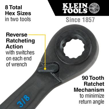 Klein Tools SAE Ratcheting Quad Wrench Set 2 Piece