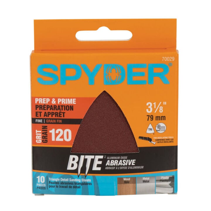Spyder Detail Sander, 120 Grit Alum Oxide, Hook & Loop, 3-1/8 Inch Mouse, 10 Pieces