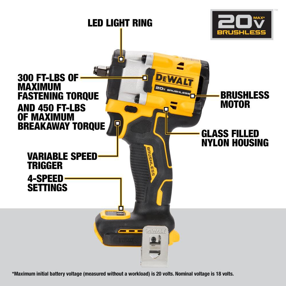 DEWALT ATOMIC 20V MAX 3/8 inch Impact Wrench with Hog Ring (Bare Tool) and Protective Boot, large image number 10