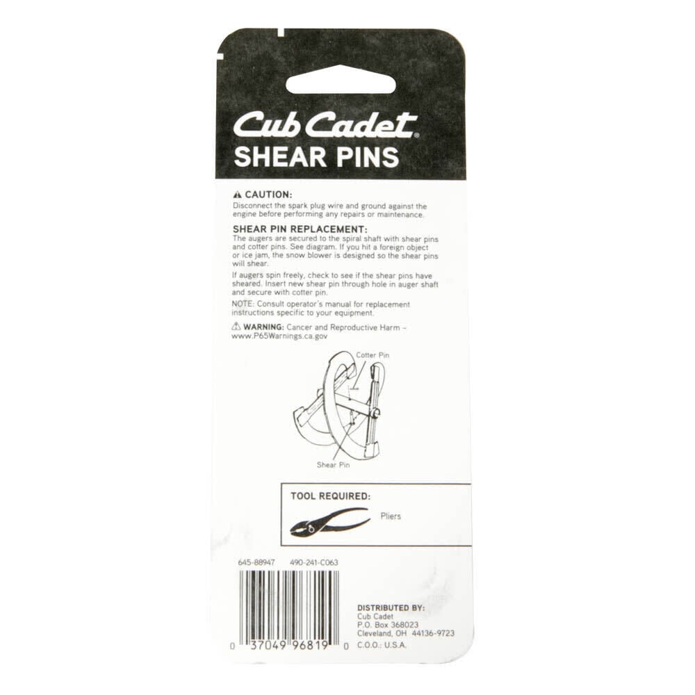 Cub Cadet 2X Snow Blower Shear Pin Kit with Cotter Pins 4 Pieces, large image number 4