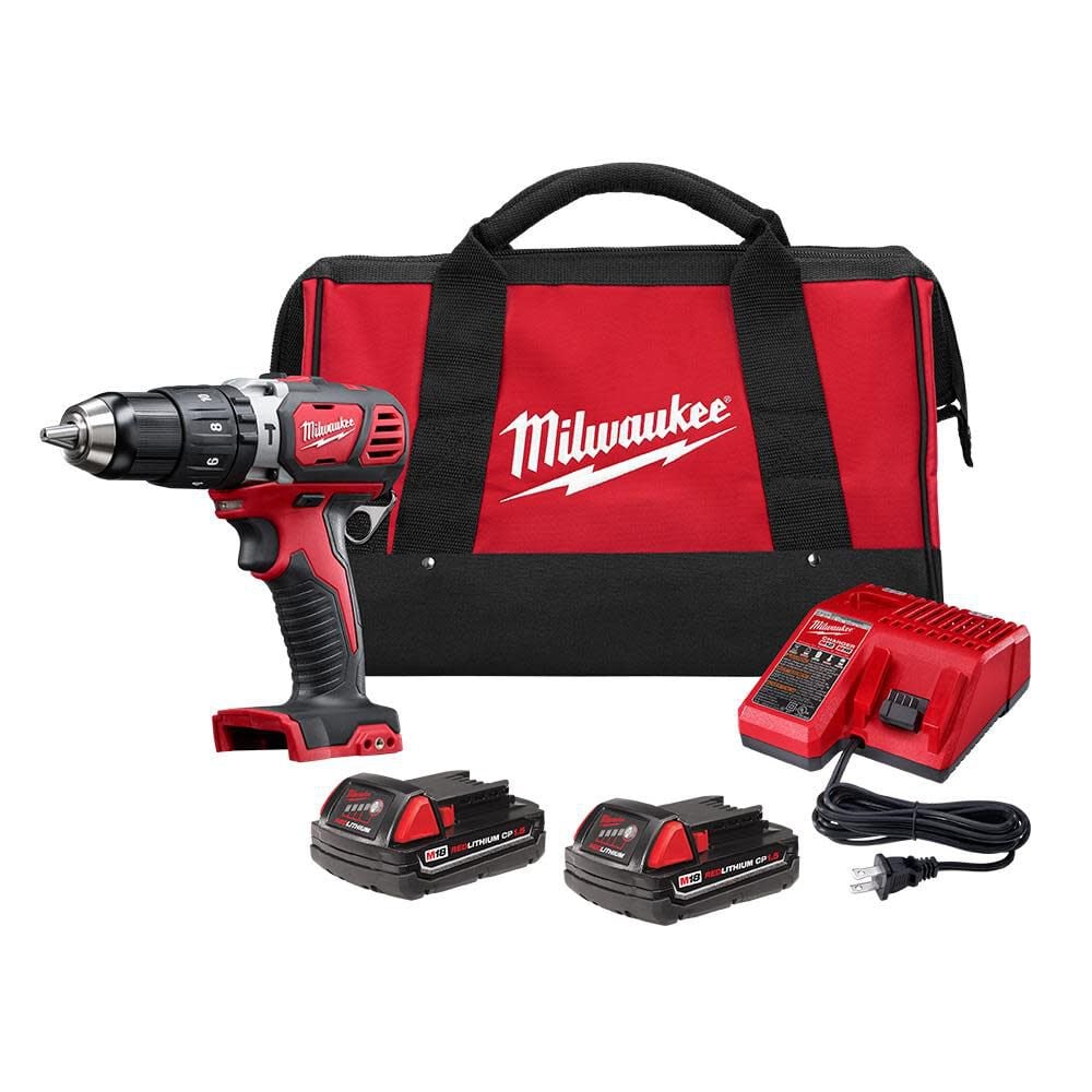 Milwaukee M18 Compact 1/2 in. Hammer Drill/Driver Kit with Compact Batteries – 2607-22CT