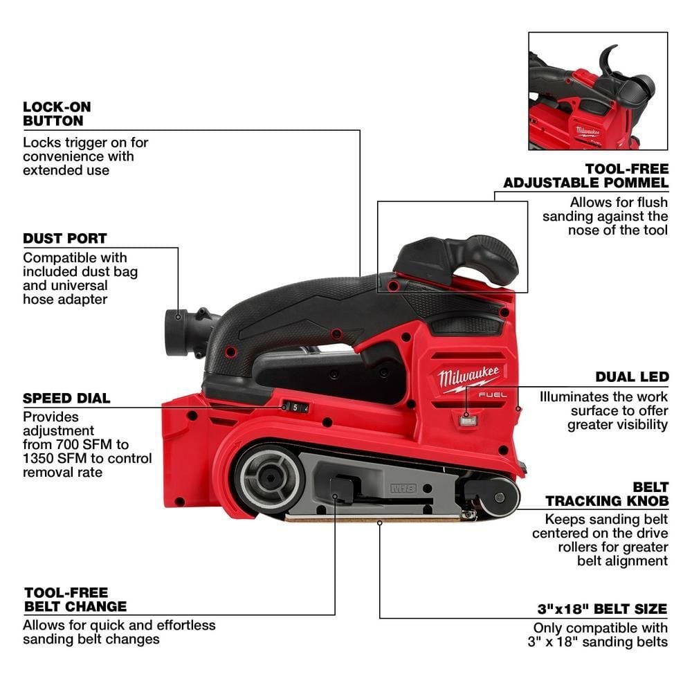 Milwaukee M18 FUEL 3inchx18inch Belt Sander (Bare Tool), large image number 7