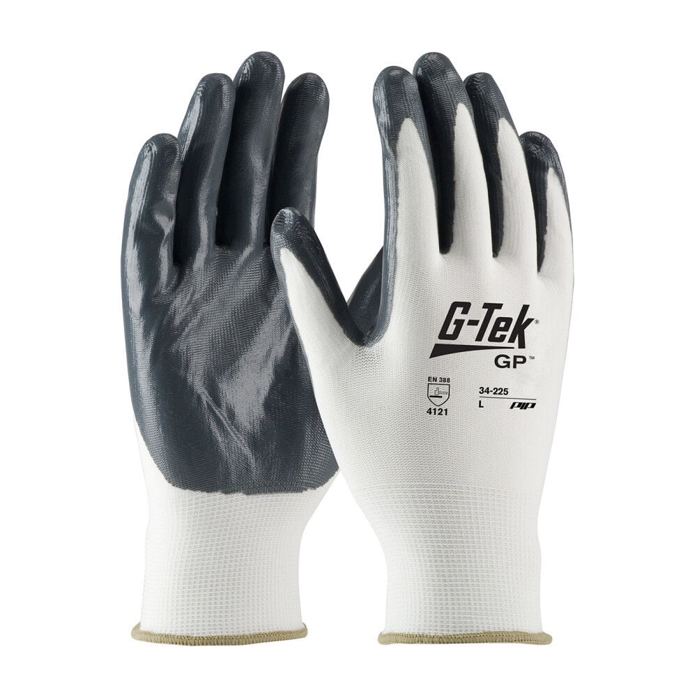 Protective Industrial Products G-Tek GP White 13G Nylon Shell Nitrile Coated Smooth Grip Small 12 Pairs of Gloves mall – 34-225/S