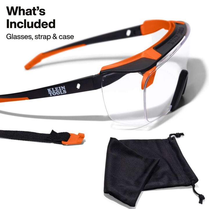Klein Tools Over The Glasses Safety Glasses Black and Orange Frame Clear Lens, large image number 5