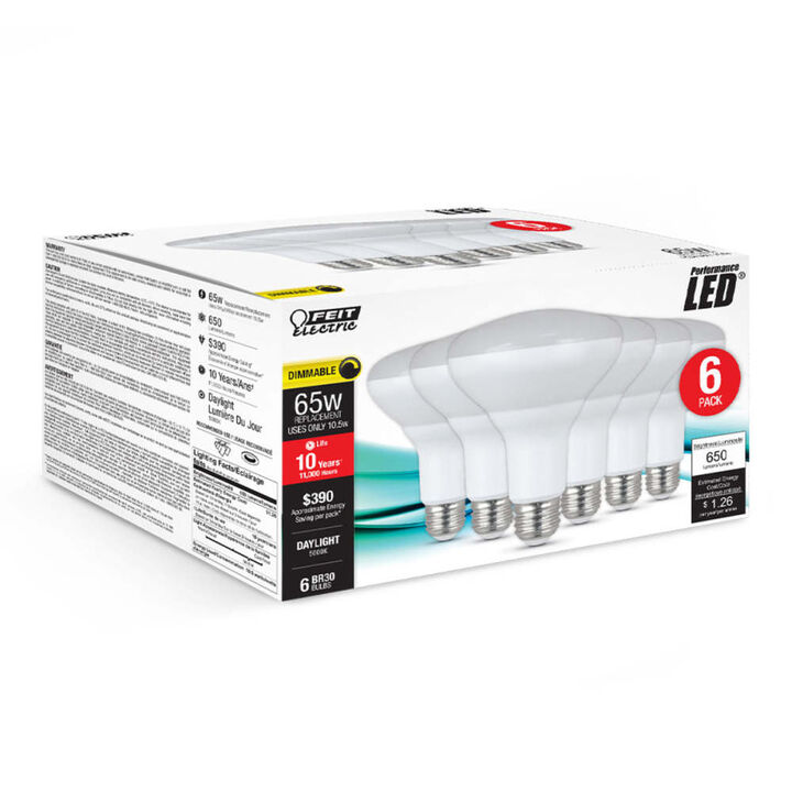 Feit Electric 10.5W 650 Lumens BR30 E26 Base Reflector LED Bulb Daylight White 6 Pieces, large image number 3