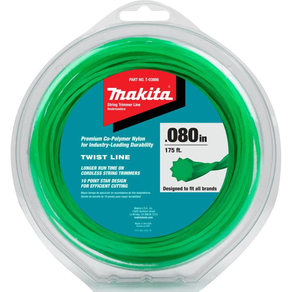 Makita Twisted Trimmer Line 0.080 Green 175 1/2 Lbs. Makita Twisted Trimmer Line 0.080 Green 175 1/2 Lbs.